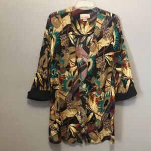 Vintage Erica Ltd. jacket Women's 24W Native American feather rayon abstract EUC